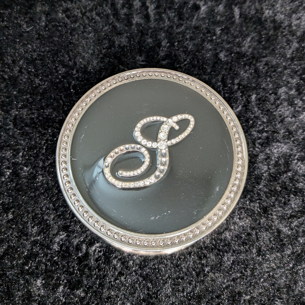 Letter S Polished Metal Decorative Jewelry Trinket Box In Black And Silver